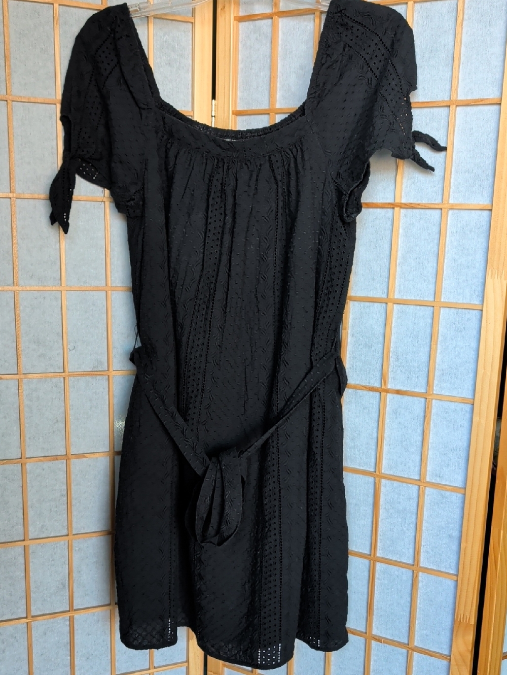 Universal Thread Black Eyelet Tie-Waist Mini Dress